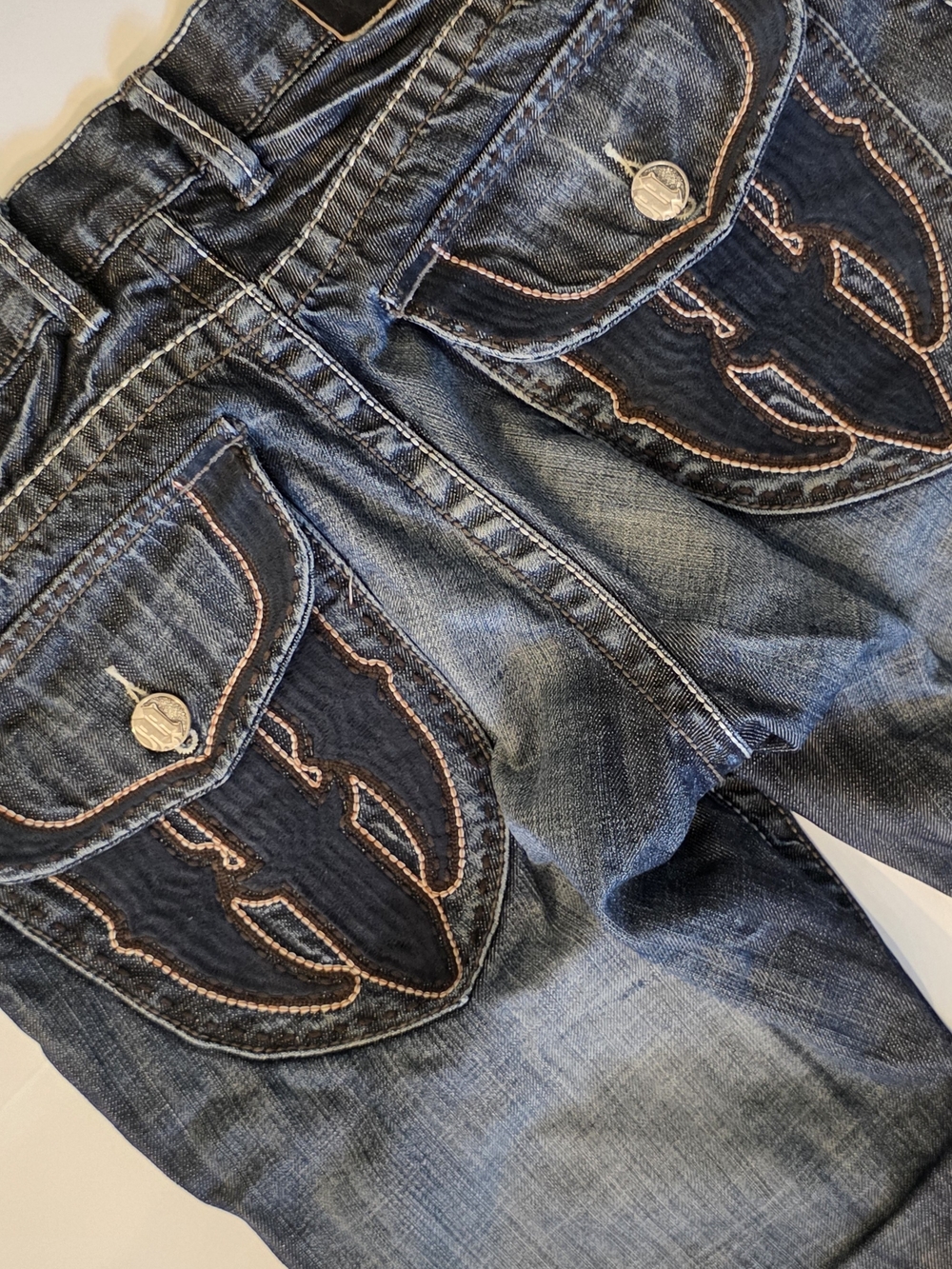 Vintage MEK DNM Manchester Jeans 32R Heavy Embroidered Flap Pocket Y2K Cyber